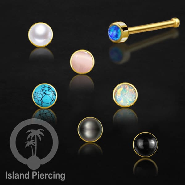 Nose Pin Piercing Jewelry Perhiasan Hidung warna gold dengan Batu