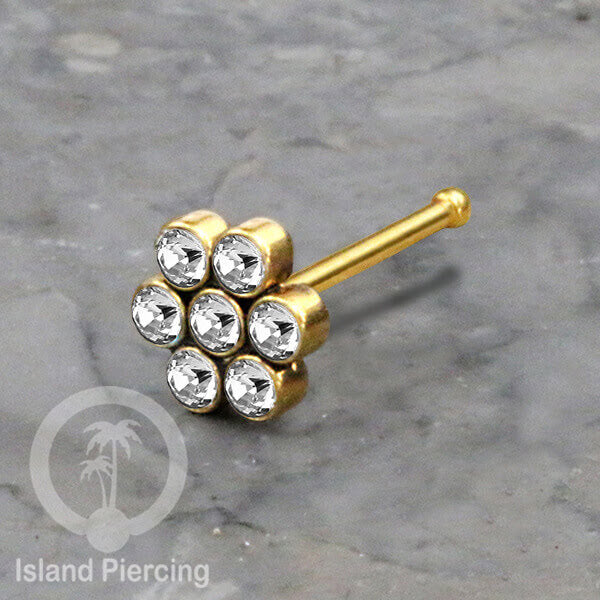 Nose Pin Piercing Jewelry Perhiasan Hidung warna gold model Kristal Zirconia bening