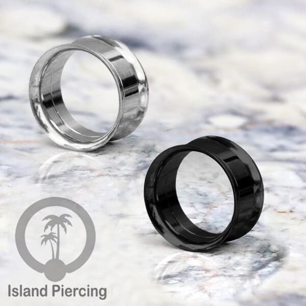 Steel ear-tunnel anting piercing plug stainless warna silver & hitam