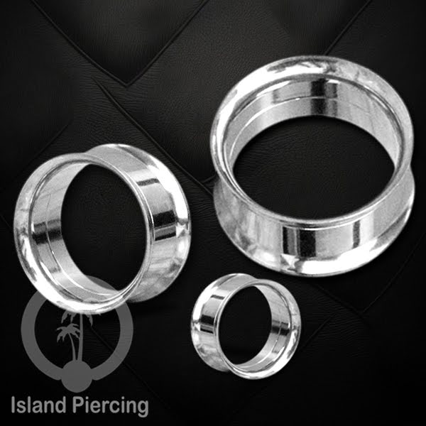 Steel ear-tunnel anting piercing plug stainless warna silver & hitam