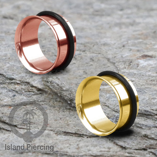 Ear-tunnel Anting Piercing Plug Stainless single flair warna gold & rose gold