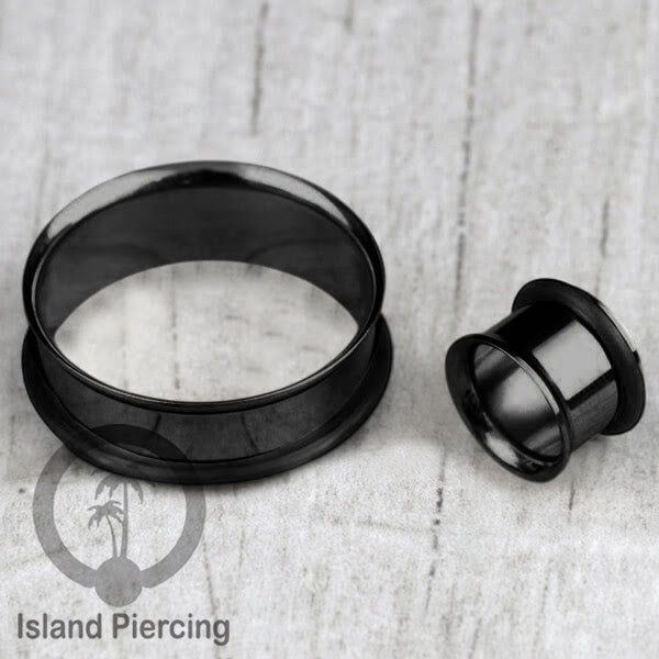 Ear-tunnel Anting Piercing Plug Stainless single flair warna silver & hitam