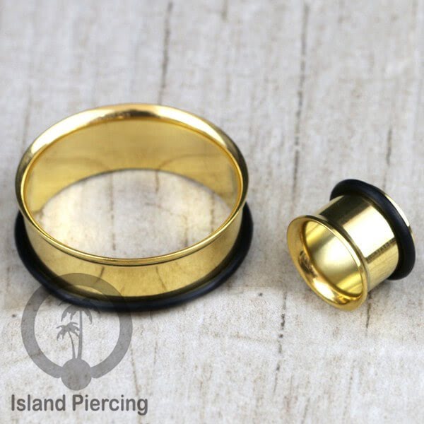 Ear-tunnel Anting Piercing Plug Stainless single flair warna gold & rose gold
