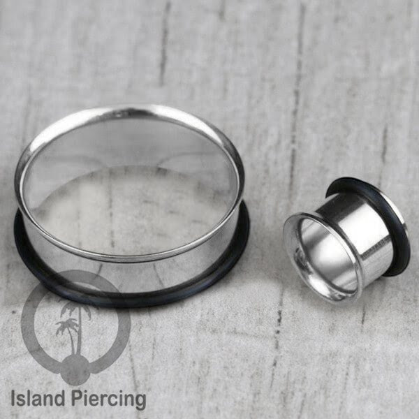 Ear-tunnel Anting Piercing Plug Stainless single flair warna silver & hitam