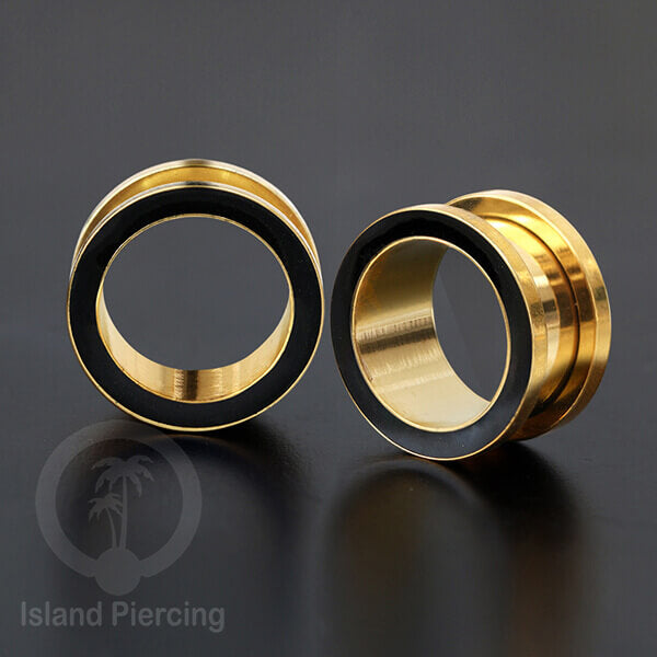 Steel Ear-tunnel Anting Piercing Plug Stainless warna gold dengan warna epoxy, hitam, biru dan hijau