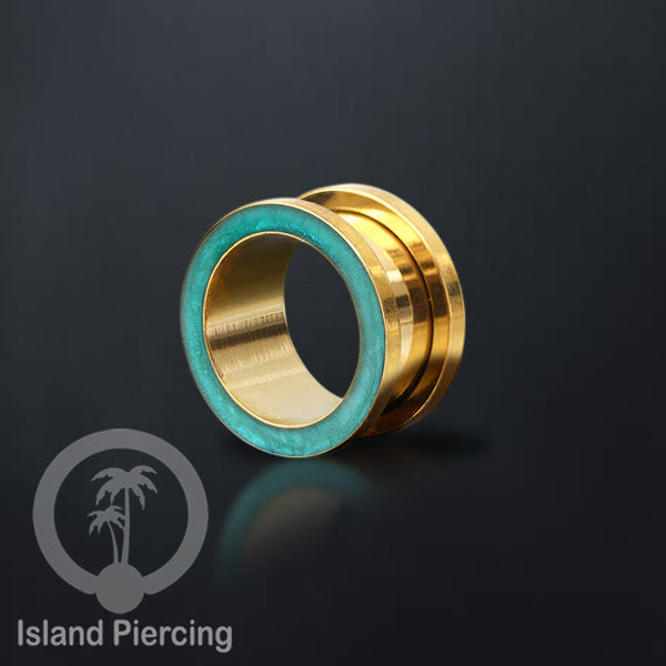 Steel Ear-tunnel Anting Piercing Plug Stainless warna gold dengan warna epoxy, Turquoise, Ungu & Putih