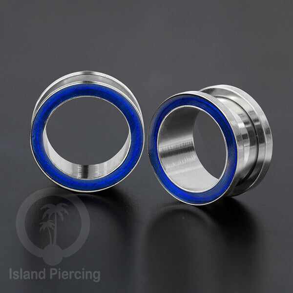 Steel Ear-tunnel Anting Piercing Plug Stainless warna silver dengan warna epoxy, hitam, biru dan hijau