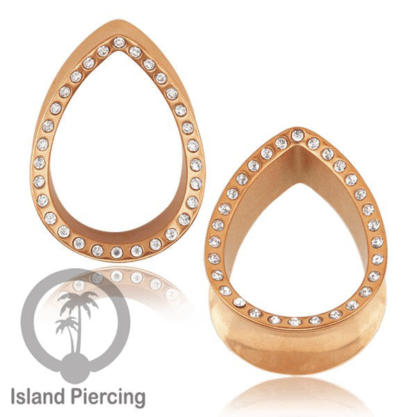 Steel Ear-tunnel Tear Drop Plug Piercing Stainless dengan Kristal Zirconia