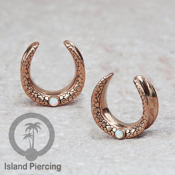 Steel Ear-tunnel Body Jewelry Plug Stainless saddle style with white Opal