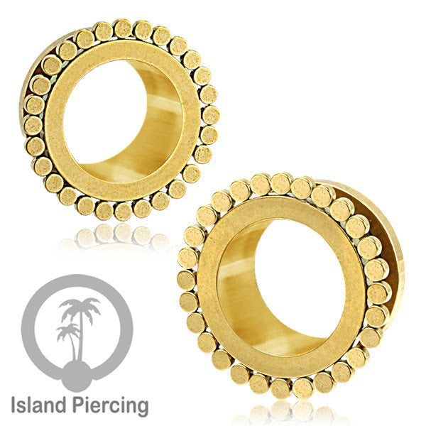 Anting tunnel Piercing stainless warna gold cocok untuk body jewelry