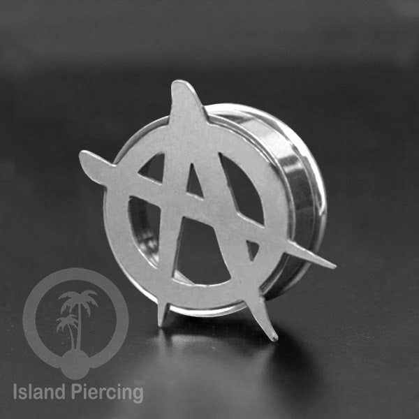Anting Tindik Plug Stainless warna silver Ear-tunnel Piercing motif Anarchy, Ganja, Peace