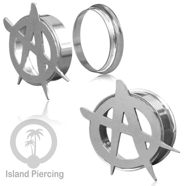 Anting Tindik Plug Stainless warna silver Ear-tunnel Piercing motif Anarchy, Ganja, Peace