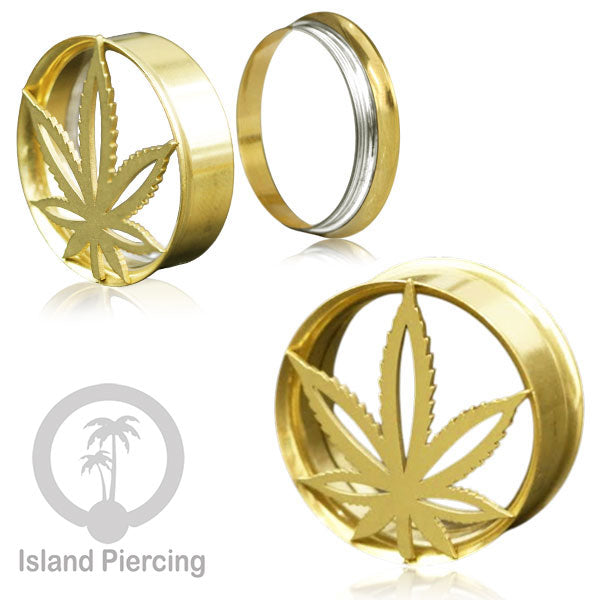 Anting Tindik Plug Stainless warna gold Ear-tunnel Piercing motif Anarchy, Ganja, Peace