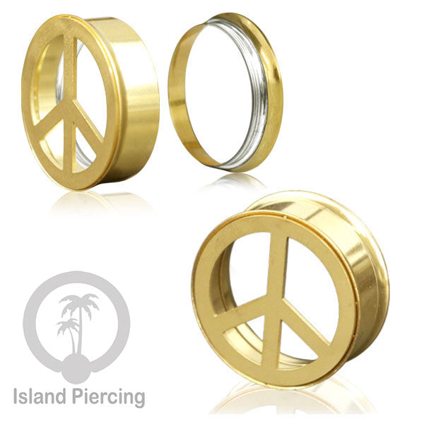 Anting Tindik Plug Stainless warna gold Ear-tunnel Piercing motif Anarchy, Ganja, Peace