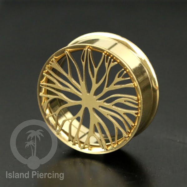 Anting Tindik Plug Stainless warna gold Ear-tunnel ukuran besar motif Saring Laba2 dan lain yang unik