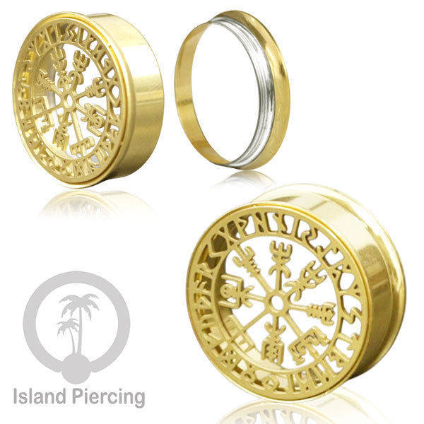 Anting Tindik Plug Stainless warna gold Ear-tunnel ukuran besar motif Saring Laba2 dan lain yang unik