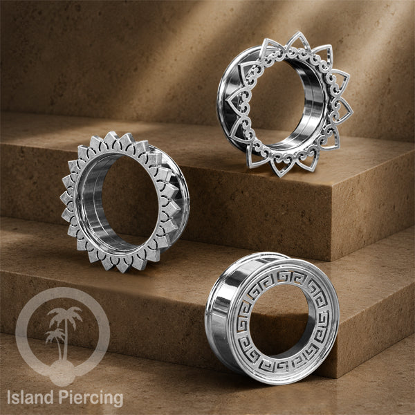 Anting Tindik Plug Stainless warna silver, Ear Piercing tunnel banyak variasi dan ukuran