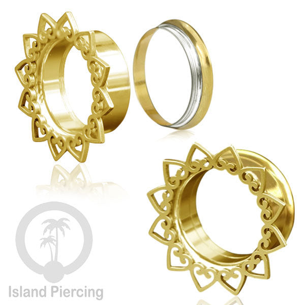 Anting Tindik Plug Stainless warna gold, Ear piercing tunnel banyak variasi dan ukuran