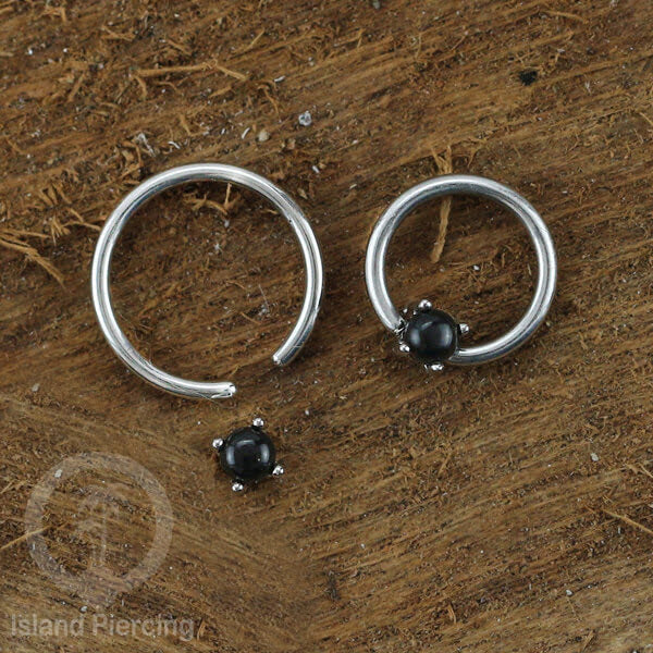 BCR piercing stainless dengan batu semi murni, tindik tragus, daith, helix atau alis