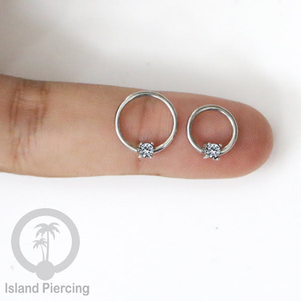 BCR piercing stainless dengan batu semi murni, tindik tragus, daith, helix atau alis