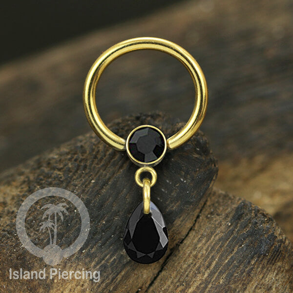 BCR piercing stainless warna gold, tindik tragus, daith, helix dengan tetes zirconia