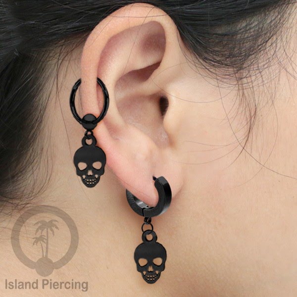 BCR Piercing Stainless warna hitam Tindik model Gothic Halloween, Tengkorak, sihir, peti...