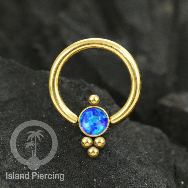 BCR piercing stainless warna gold dengan batu. Tragus, daith, helix, tindik alis dan septum ring