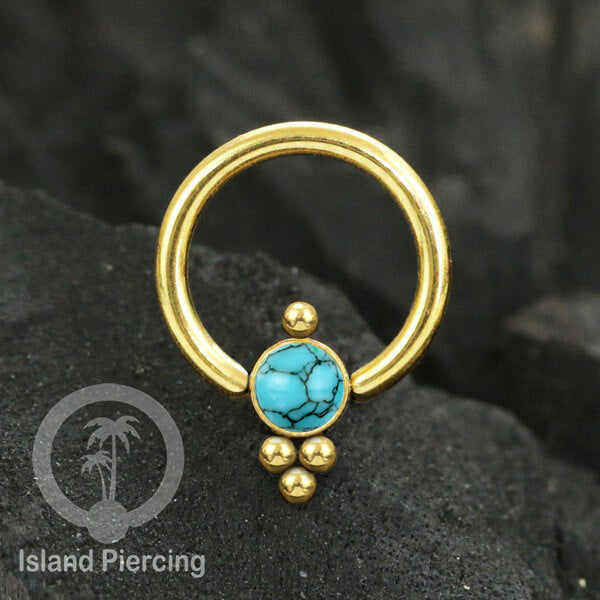 BCR piercing stainless warna gold dengan batu. Tragus, daith, helix, tindik alis dan septum ring