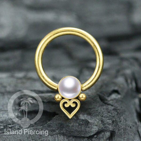 BCR piercing stainless warna gold dengan batu. Tragus, daith, helix, septum dan nipple ring