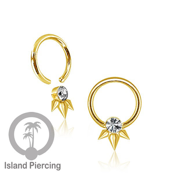 BCR piercing stainless warna gold dengan kristal zirconia, Tragus, Septum dan Helix piercing