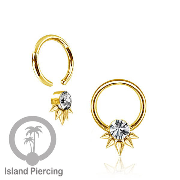 BCR piercing stainless warna gold dengan kristal zirconia, Tragus, Septum dan Helix piercing