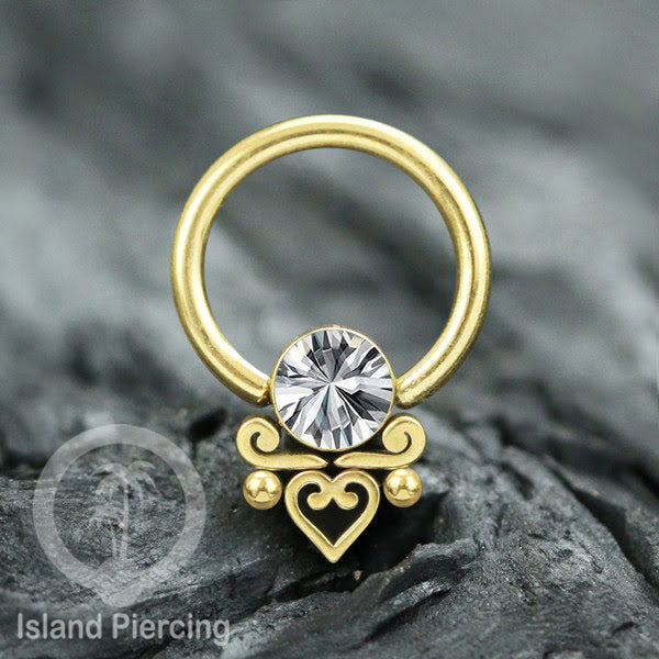 BCR piercing stainless warna gold dengan kristal zirconia, Tragus, Septum dan Helix piercing