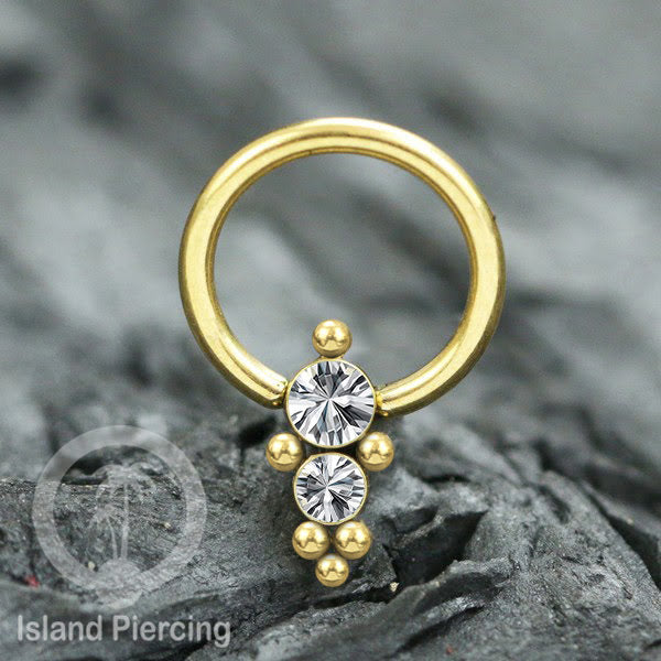 BCR piercing stainless warna gold dengan kristal zirconia, Tragus, Septum dan Helix piercing