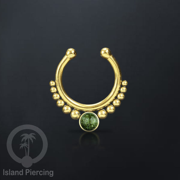 Tindik hidung Septum palsu pakai batu asli, Nose Piercing Septum Jewelry warna gold.