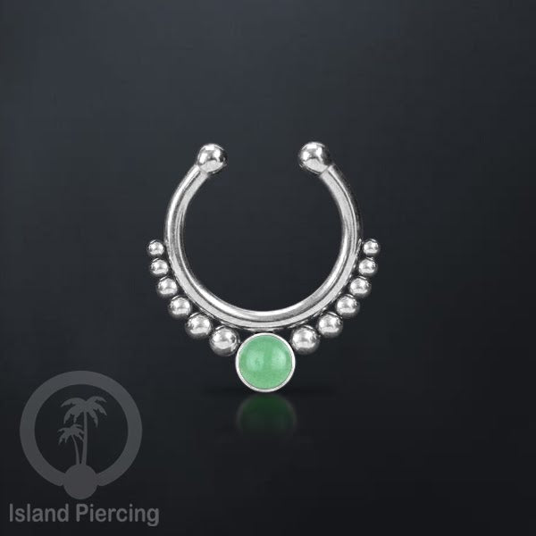 Tindik hidung Septum palsu pakai batu asli banyak warna, Nose Piercing Septum Jewelry warna gold.