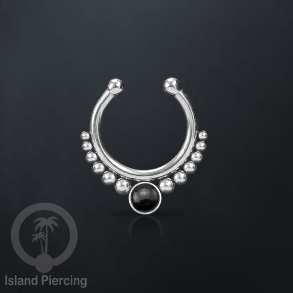 Tindik hidung Septum palsu pakai batu banyak warna, Nose Piercing Septum Jewelry warna silver.