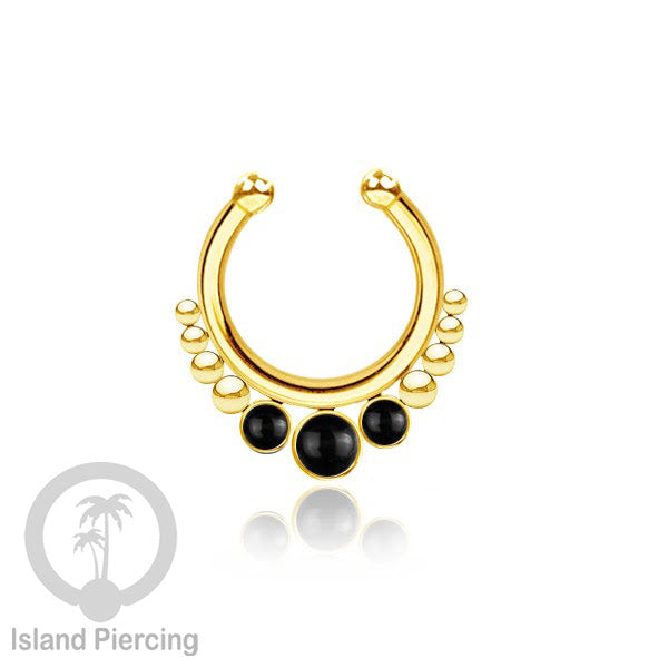 Tindik hidung palsu, Septum Piercing dengan 3 batu, nose jewelry warna gold