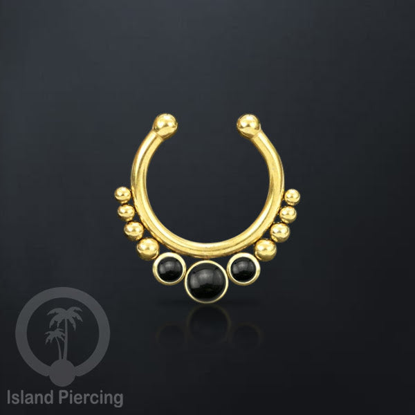 Tindik hidung palsu, Septum Piercing dengan 3 batu, nose jewelry warna gold