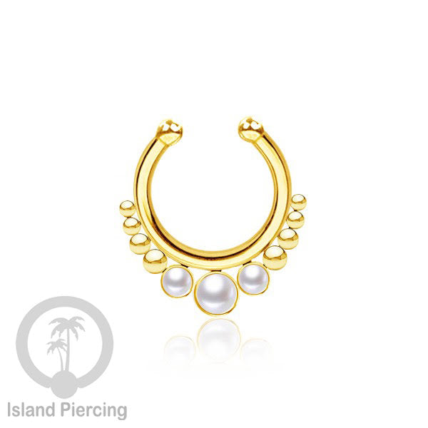 Tindik hidung palsu, Septum Piercing dengan 3 batu, nose jewelry warna gold