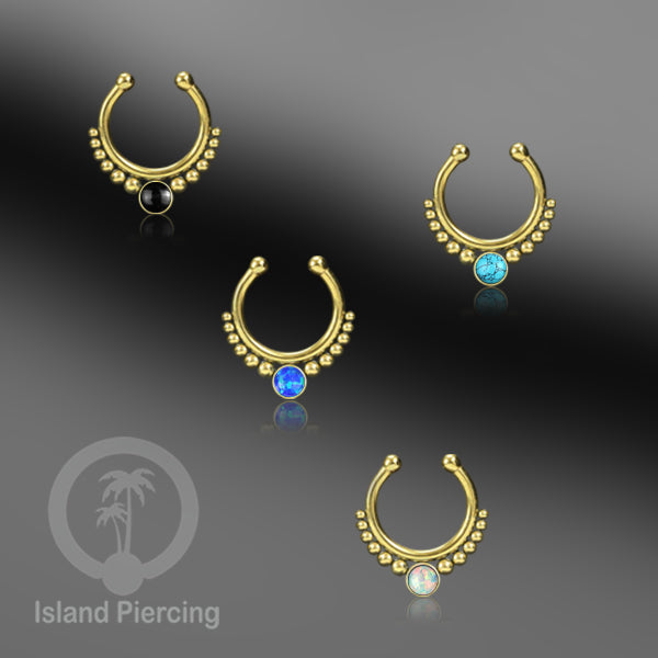 Tindik hidung Septum palsu pakai batu banyak warna, Nose Piercing Septum Jewelry warna gold.