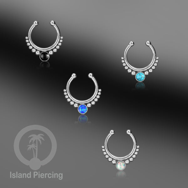 Tindik hidung Septum palsu pakai batu banyak warna, Nose Piercing Septum Jewelry warna silver.