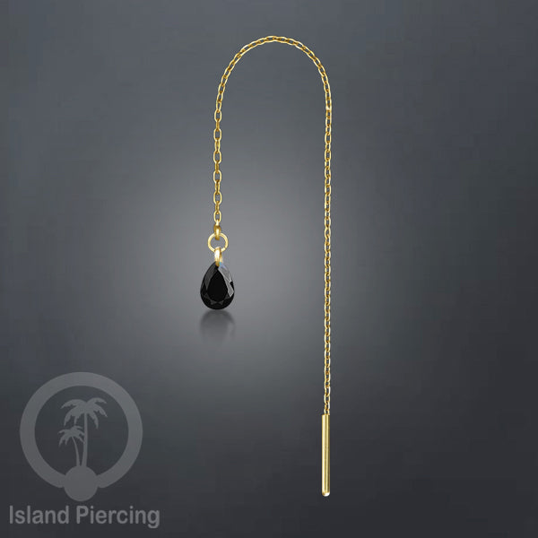Anting Rantai Ear Threader Stainless warna gold dengan tetes Kristal Zirconia