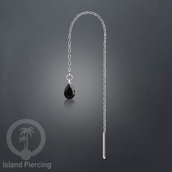 Anting Rantai Ear Threader Stainless warna silver dengan tetes Kristal Zirconia