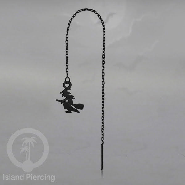 Anting Ear Threader Stainless warna hitam dengan model Halloween yang unik, Tengkorak, Peti