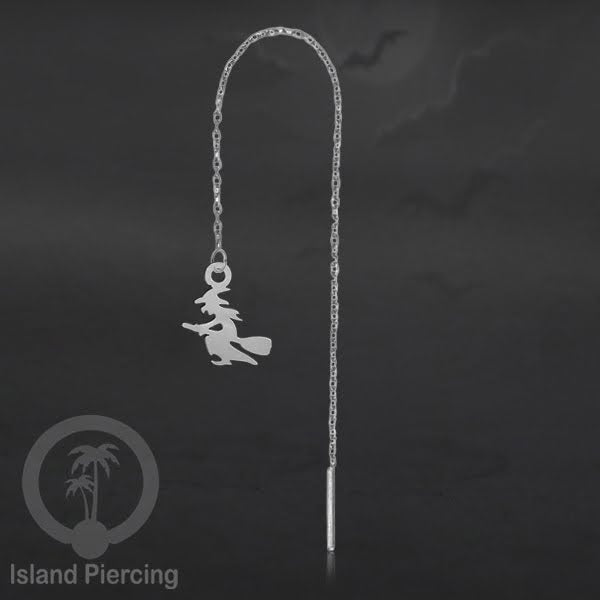 Anting Ear Threader Stainless warna silver dengan model Halloween yang unik, Tengkorak, Peti
