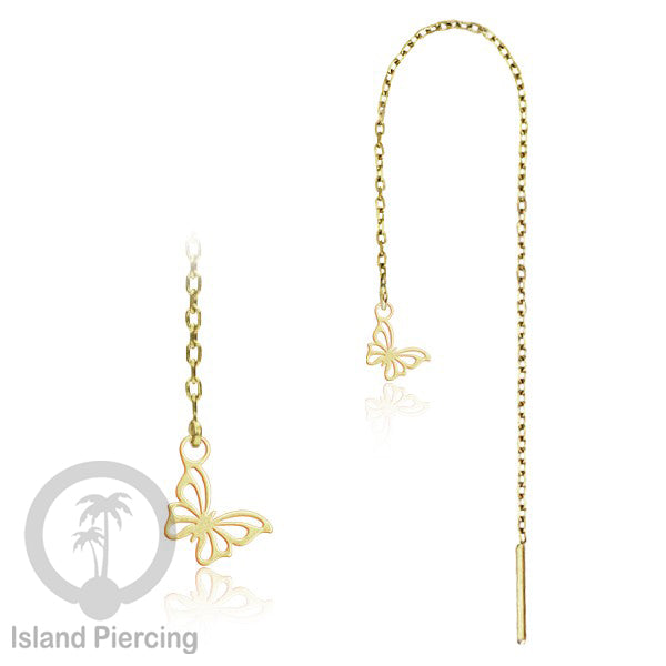Anting Rantai Ear Threader Stainless warna gold motif Kupu2, Gecko, Ular, Kura2, Burung, Capung