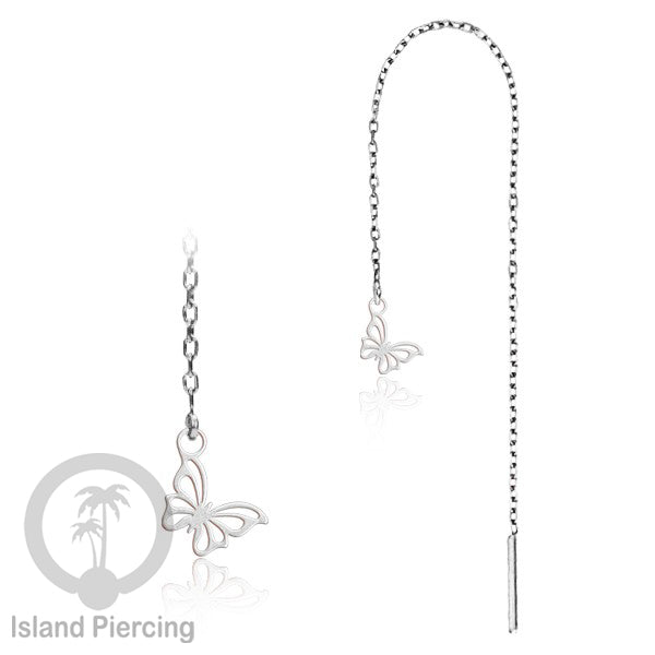 Anting Rantai Ear Threader Stainless warna silver motif Kupu2, Gecko, Ular, Kura2, Burung, Capung