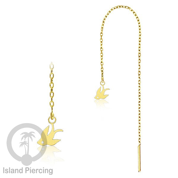 Anting Rantai Ear Threader Stainless warna gold motif Kupu2, Gecko, Ular, Kura2, Burung, Capung