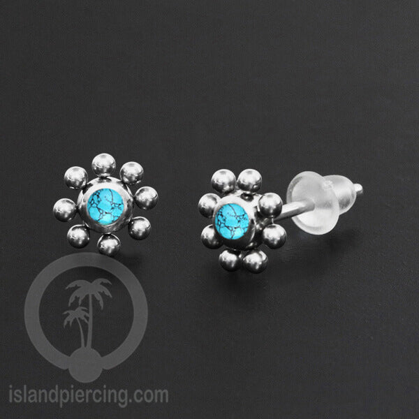 Anting Stud Stainless berisi Kerang Laut Paua warna Turquoise atau Epoxy hitam