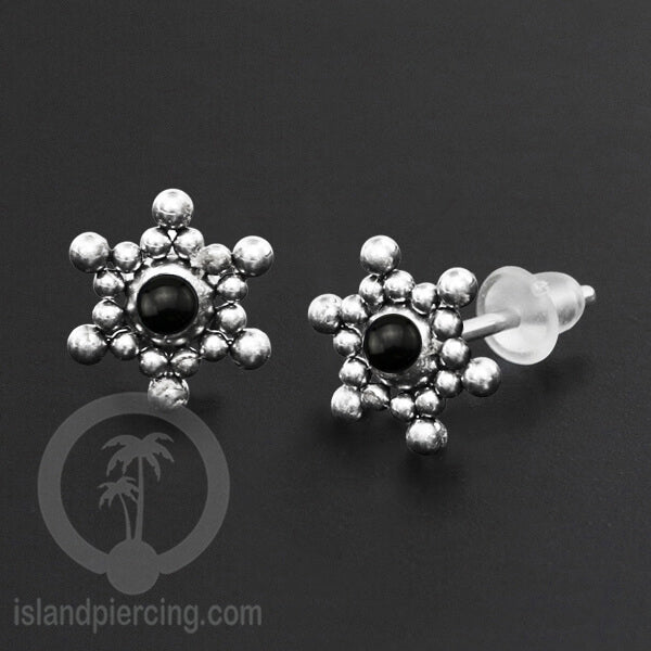 Anting Stud Stainless berisi Kerang Laut Paua warna Turquoise atau Epoxy hitam